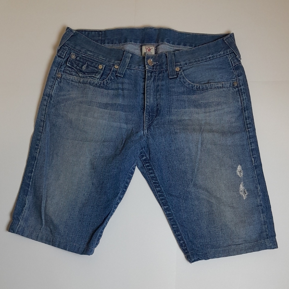 True Religion Distressed Blue Jean Shorts